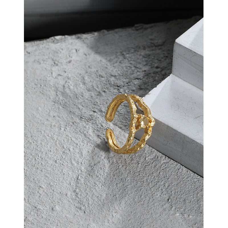 Lovcia Adjustable Gold Plated 925 Sterling Silver Beads Ring-Rings-Yellow Gold-Yellow Gold