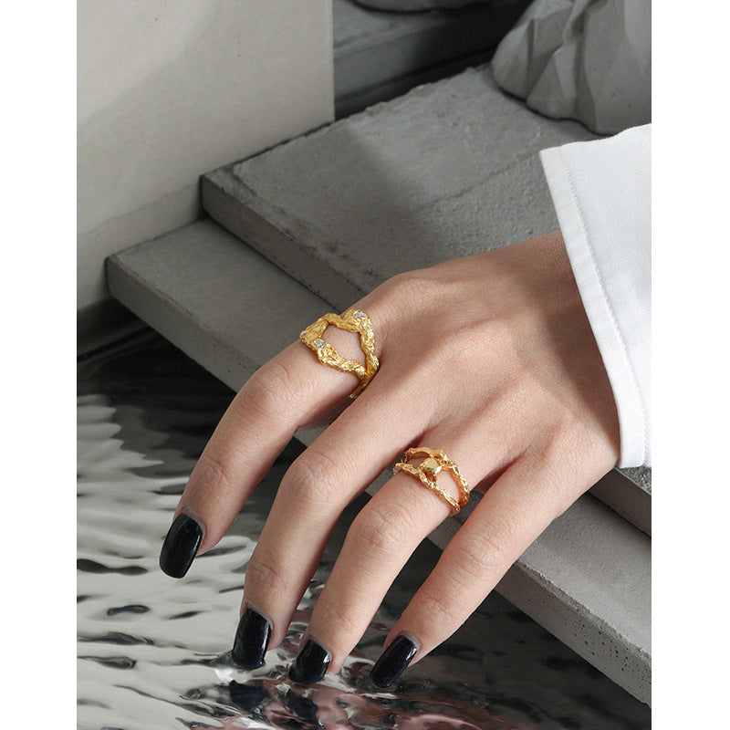 Lovcia Adjustable Gold Plated 925 Sterling Silver Beads Ring-Rings-Yellow Gold-Yellow Gold