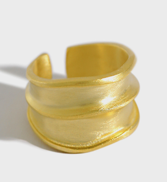 Lovcia Adjustable Gold Plated 925 Sterling Silver Ring Wide-Rings-Yellow Gold-