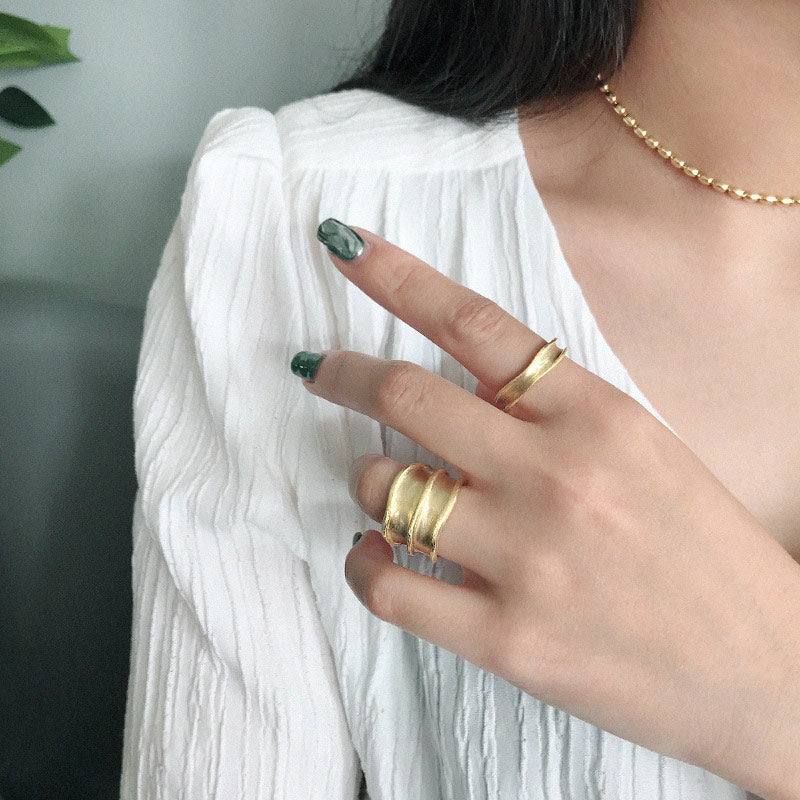 Lovcia Adjustable Gold Plated 925 Sterling Silver Ring Wide-Rings-Yellow Gold-
