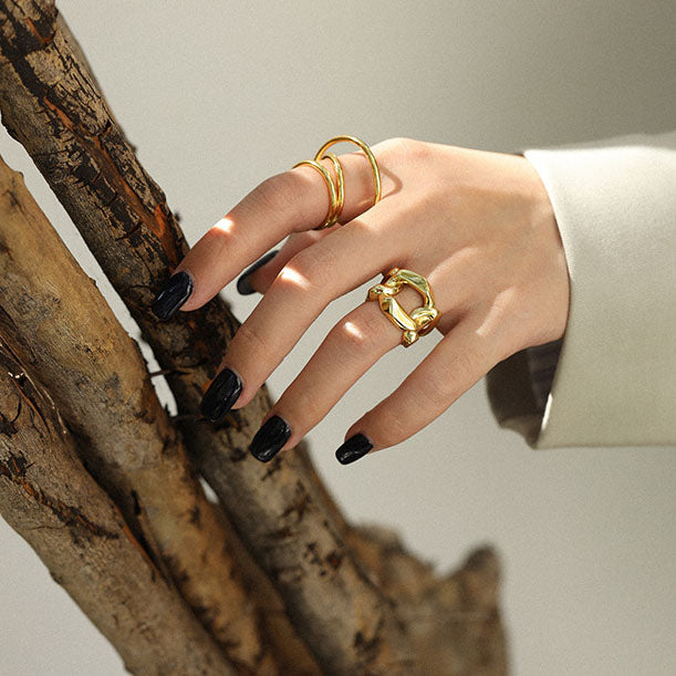 Lovcia Adjustable Gold Plated 925 Sterling Silver Ring-Rings-Yellow Gold-Yellow Gold