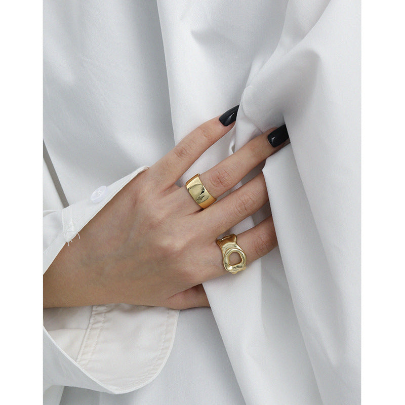 Lovcia Adjustable Gold Plated Hollow Heart Ring 925 Silver-Rings-Yellow Gold-Yellow Gold