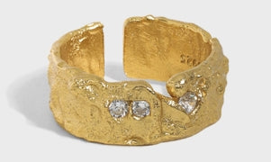 Lovcia Adjustable Gold Plated Sterling Silver CZ Ring-Rings-Yellow Gold & White Cz-Yellow Gold & White Cz