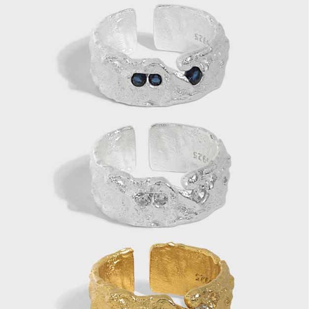 Lovcia Adjustable Gold Plated Sterling Silver CZ Ring-Rings-Yellow Gold & White Cz-Yellow Gold & White Cz