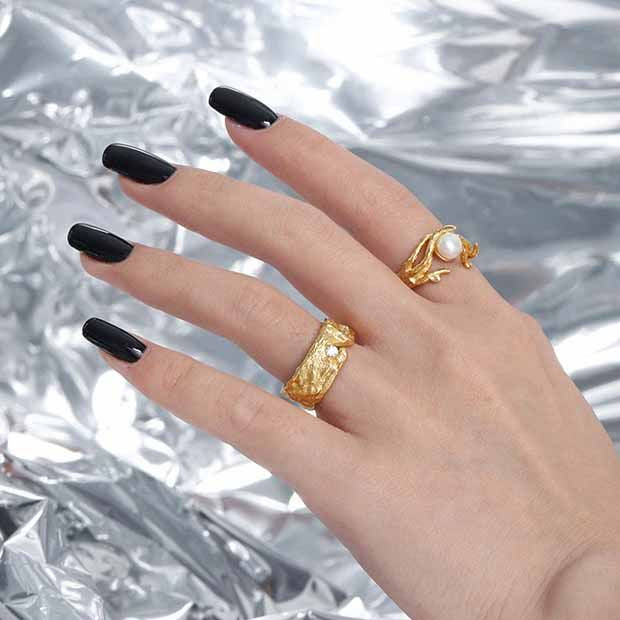 Lovcia Adjustable Gold Plated Sterling Silver CZ Ring-Rings-Yellow Gold & White Cz-Yellow Gold & White Cz