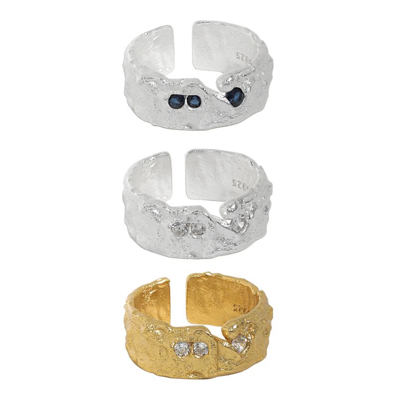 Lovcia Adjustable Gold Plated Sterling Silver CZ Ring-Rings-Yellow Gold & White Cz-Yellow Gold & White Cz
