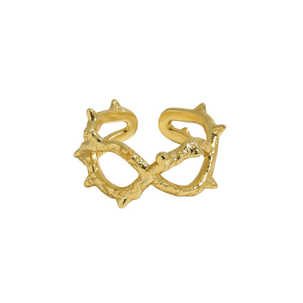 Lovcia Adjustable Gold Tone 925 Ring Rivet Hollow Cross-Rings-Yellow Gold-Yellow Gold