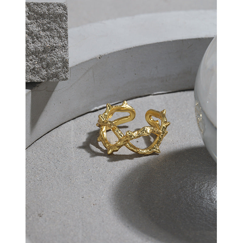 Lovcia Adjustable Gold Tone 925 Ring Rivet Hollow Cross-Rings-Yellow Gold-Yellow Gold