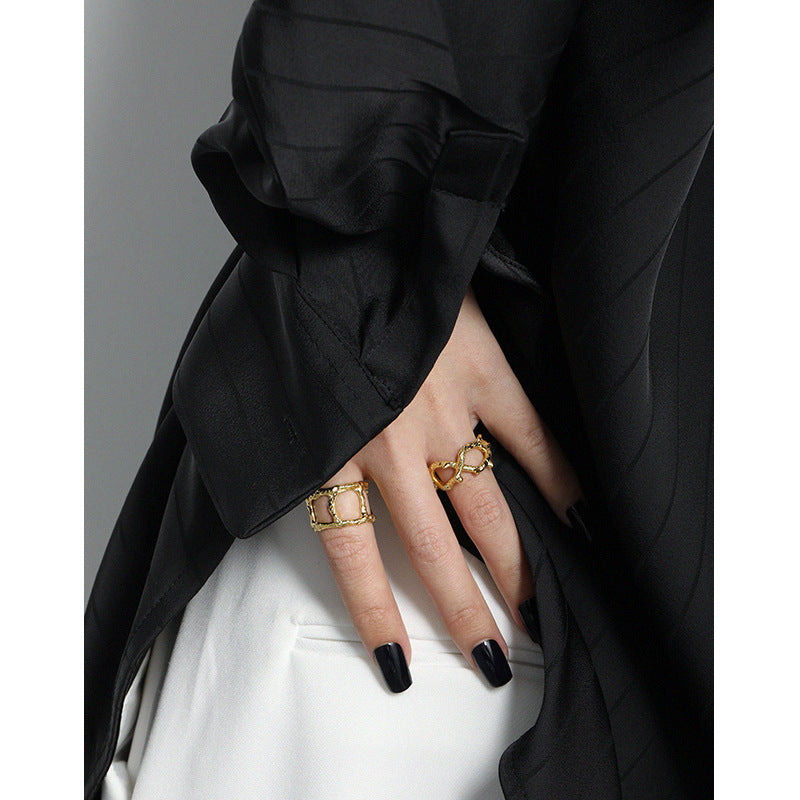 Lovcia Adjustable Gold Tone 925 Ring Rivet Hollow Cross-Rings-Yellow Gold-Yellow Gold