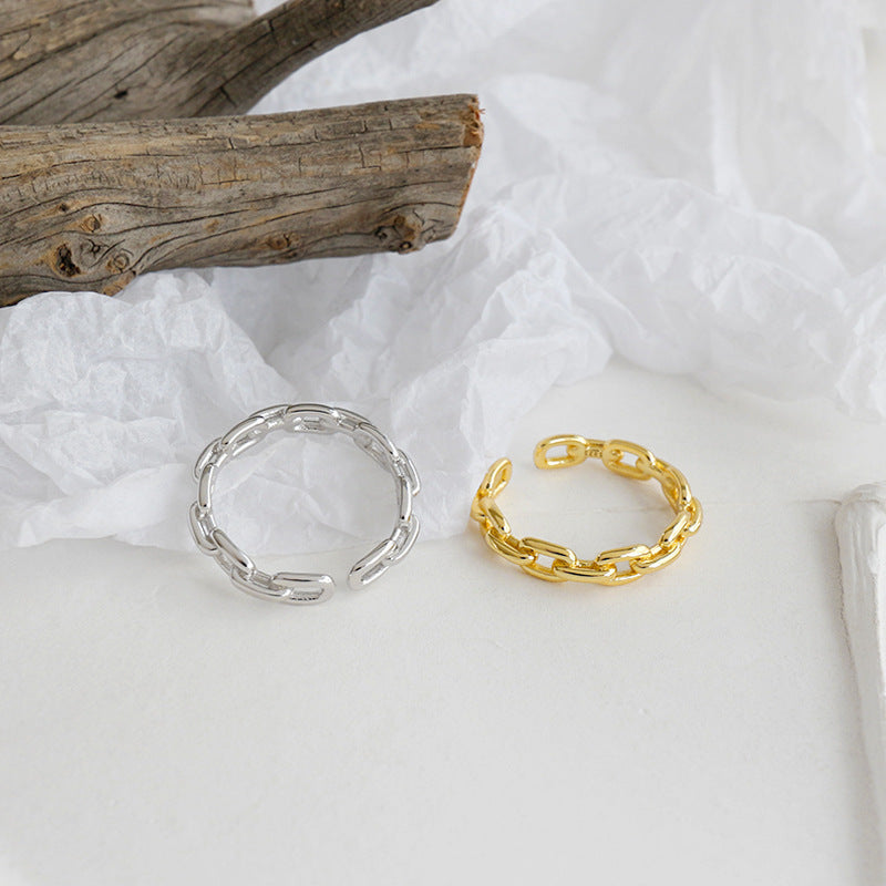 Lovcia Adjustable Gold Tone 925 Sterling Silver Chain Ring-Rings-Yellow Gold-Yellow Gold