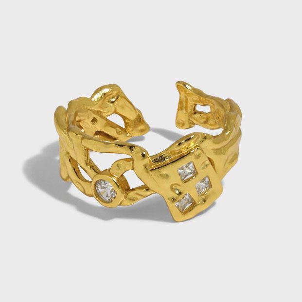 Lovcia Adjustable Gold Tone CZ 925 Sterling Silver Ring-Rings-Yellow Gold-Yellow Gold