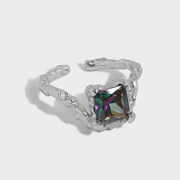 Lovcia Adjustable Gold Tone CZ Square Ring 925 Silver-Rings-Yellow Gold-Yellow Gold