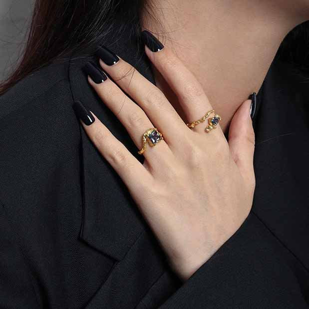 Lovcia Adjustable Gold Tone CZ Square Ring 925 Silver-Rings-Yellow Gold-Yellow Gold