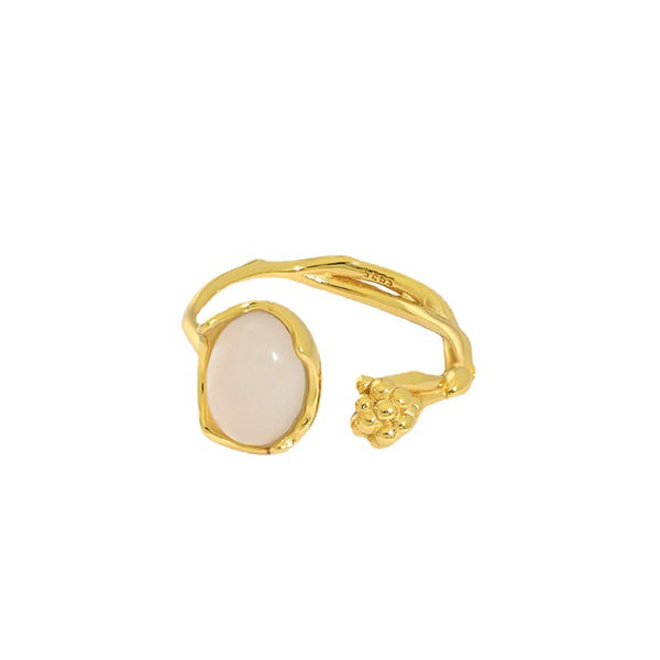 Lovcia Adjustable Gold Tone Oval Agate Ring 7.5x9.6mm-Rings-Yellow Gold-Yellow Gold