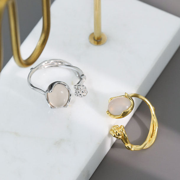 Lovcia Adjustable Gold Tone Oval Agate Ring 7.5x9.6mm-Rings-Yellow Gold-Yellow Gold