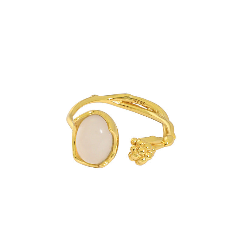 Lovcia Adjustable Gold Tone Oval Agate Ring 7.5x9.6mm-Rings-Yellow Gold-Yellow Gold