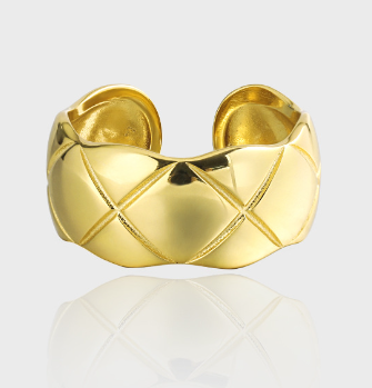 Lovcia Adjustable Gold Tone Sterling Ring With Rhombus-Rings-Yellow Gold-Yellow Gold