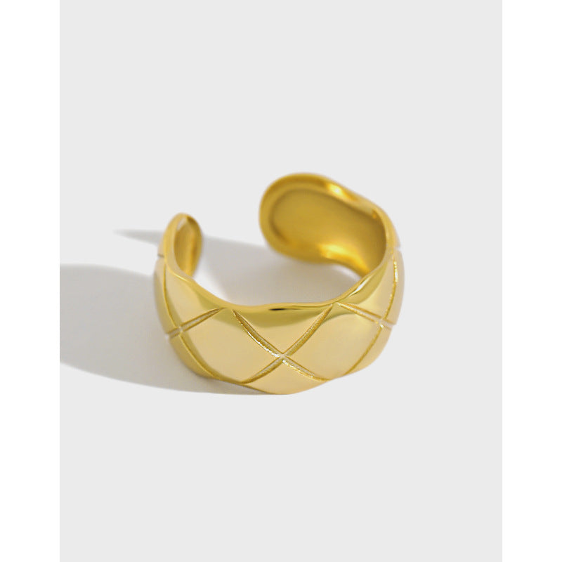 Lovcia Adjustable Gold Tone Sterling Ring With Rhombus-Rings-Yellow Gold-Yellow Gold