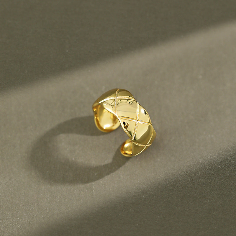 Lovcia Adjustable Gold Tone Sterling Ring With Rhombus-Rings-Yellow Gold-Yellow Gold