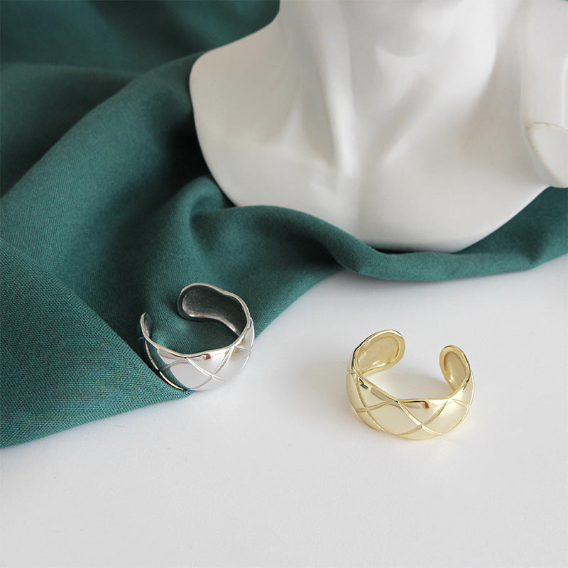 Lovcia Adjustable Gold Tone Sterling Ring With Rhombus-Rings-Yellow Gold-Yellow Gold