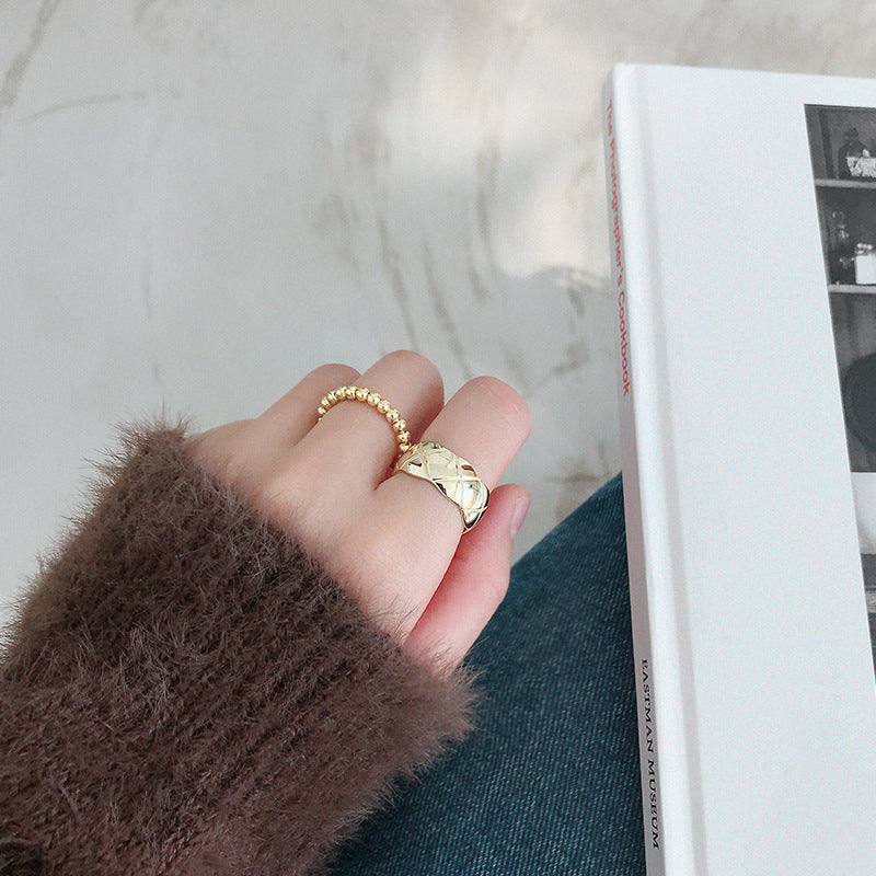 Lovcia Adjustable Gold Tone Sterling Ring With Rhombus-Rings-Yellow Gold-Yellow Gold