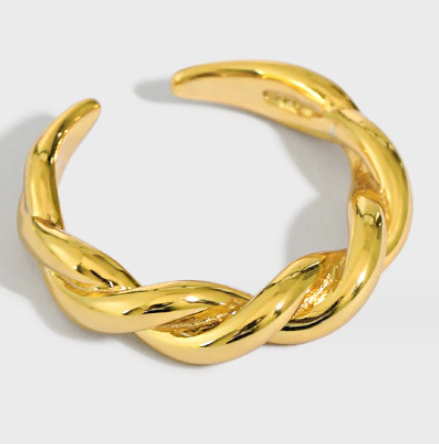 Lovcia Adjustable Gold Tone Twisted Ring 925 Silver-Rings-Yellow Gold-Yellow Gold