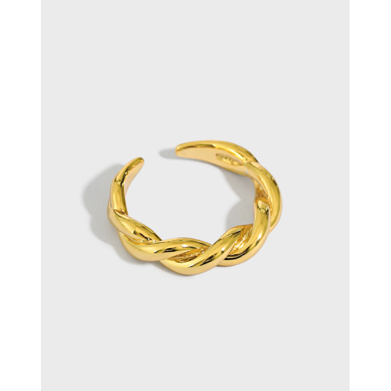 Lovcia Adjustable Gold Tone Twisted Ring 925 Silver-Rings-Yellow Gold-Yellow Gold