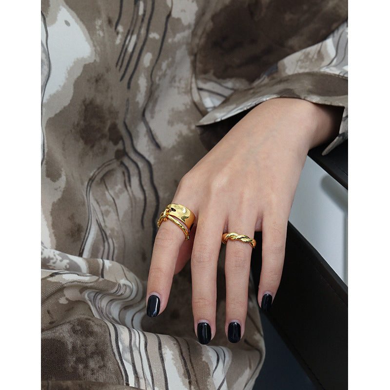 Lovcia Adjustable Gold Tone Twisted Ring 925 Silver-Rings-Yellow Gold-Yellow Gold