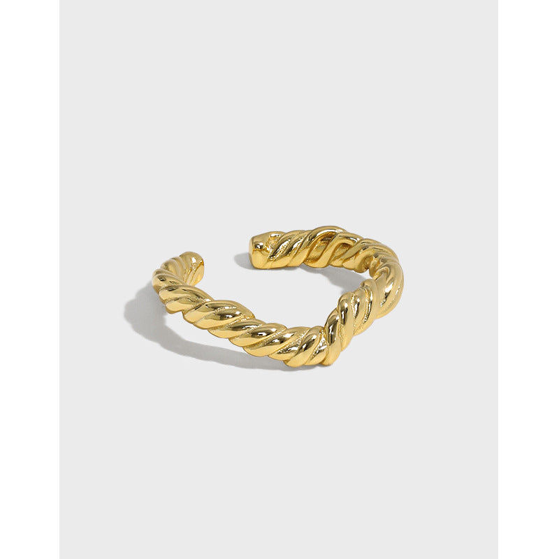 Lovcia Adjustable Gold Tone Twisted Sterling Silver Ring-Rings-Yellow Gold-Yellow Gold