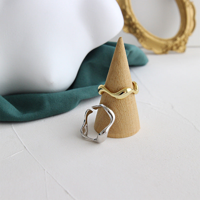 Lovcia Adjustable Gold Tone Wave Ring 925 Sterling Silver-Rings-Yellow Gold-Yellow Gold