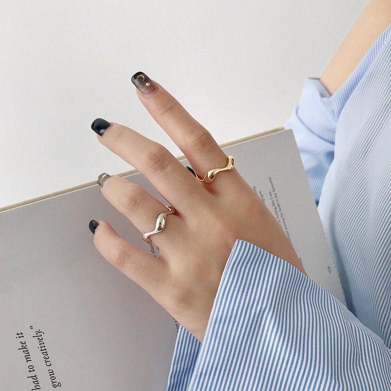 Lovcia Adjustable Gold Tone Wave Ring 925 Sterling Silver-Rings-Yellow Gold-Yellow Gold