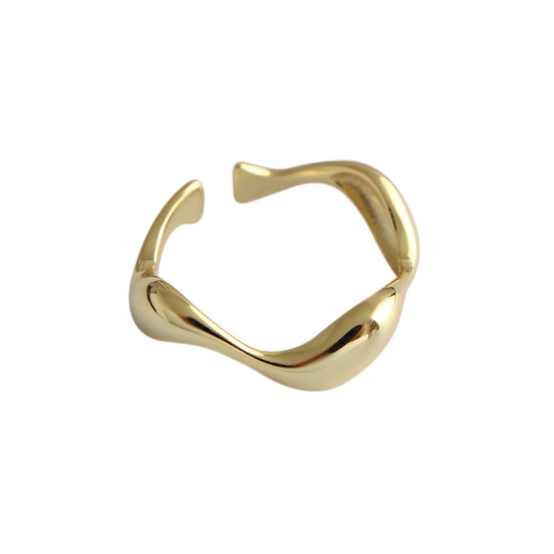 Lovcia Adjustable Gold Tone Wave Ring 925 Sterling Silver-Rings-Yellow Gold-Yellow Gold