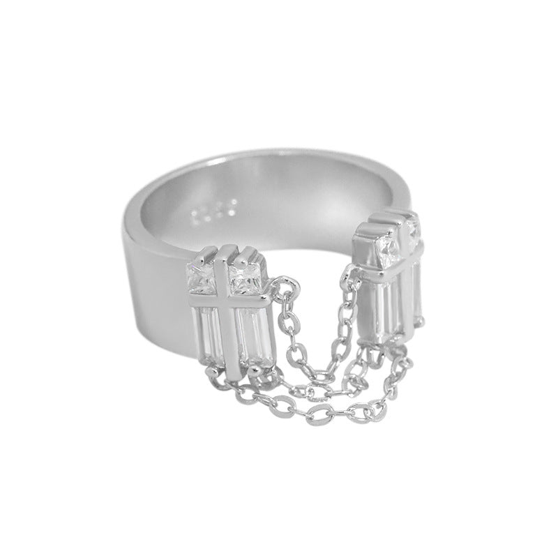 Lovcia Adjustable Goldtone 925 Silver CZ Ring Chain Tassel-Rings-Silver-Silver