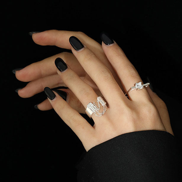 Lovcia Adjustable Goldtone 925 Silver CZ Ring Chain Tassel-Rings-Yellow Gold-Yellow Gold