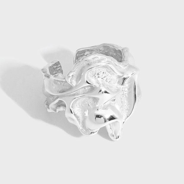 Lovcia Adjustable Irregular Folding 925 Ring 18K Gold-Rings-Silver-Silver