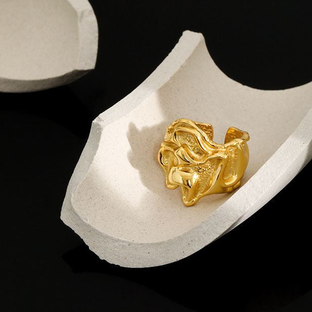 Lovcia Adjustable Irregular Folding 925 Ring 18K Gold-Rings-Yellow Gold-Yellow Gold