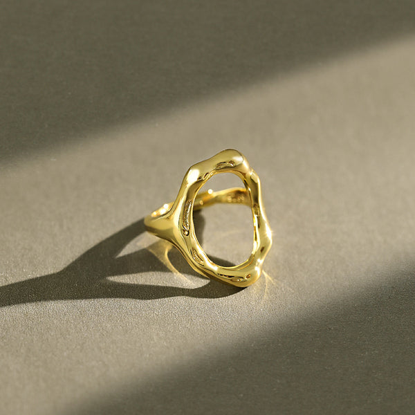 Lovcia Adjustable Irregular O Shape Gold Tone 925 Ring-Rings-Yellow Gold-