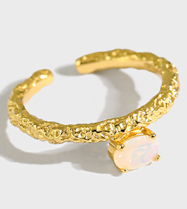 Lovcia Adjustable Opal Gold Tone 925 Sterling Silver Ring-Rings-Yellow Gold-