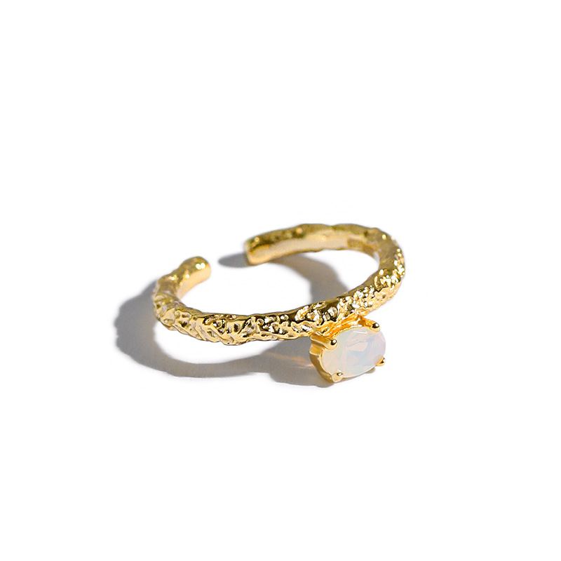 Lovcia Adjustable Opal Gold Tone 925 Sterling Silver Ring-Rings-Yellow Gold-