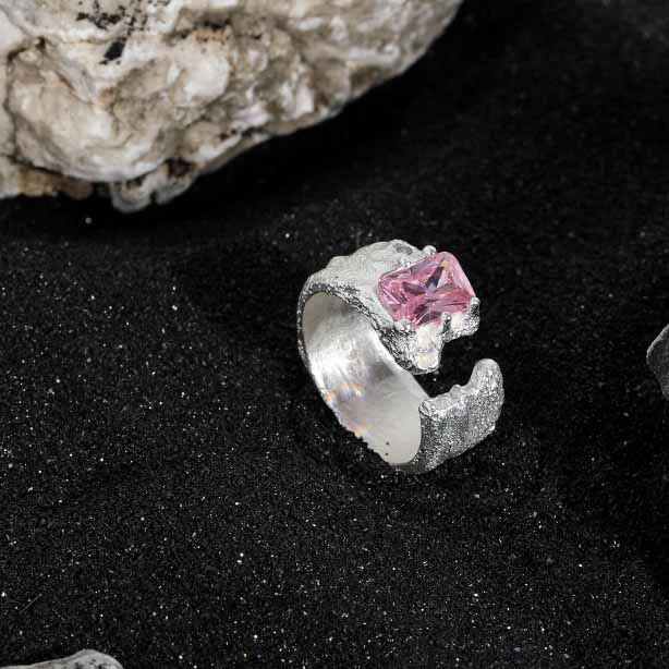Lovcia Adjustable Pink CZ Rectangle Ring 925 Silver-Rings-Pink Cz-Pink Cz