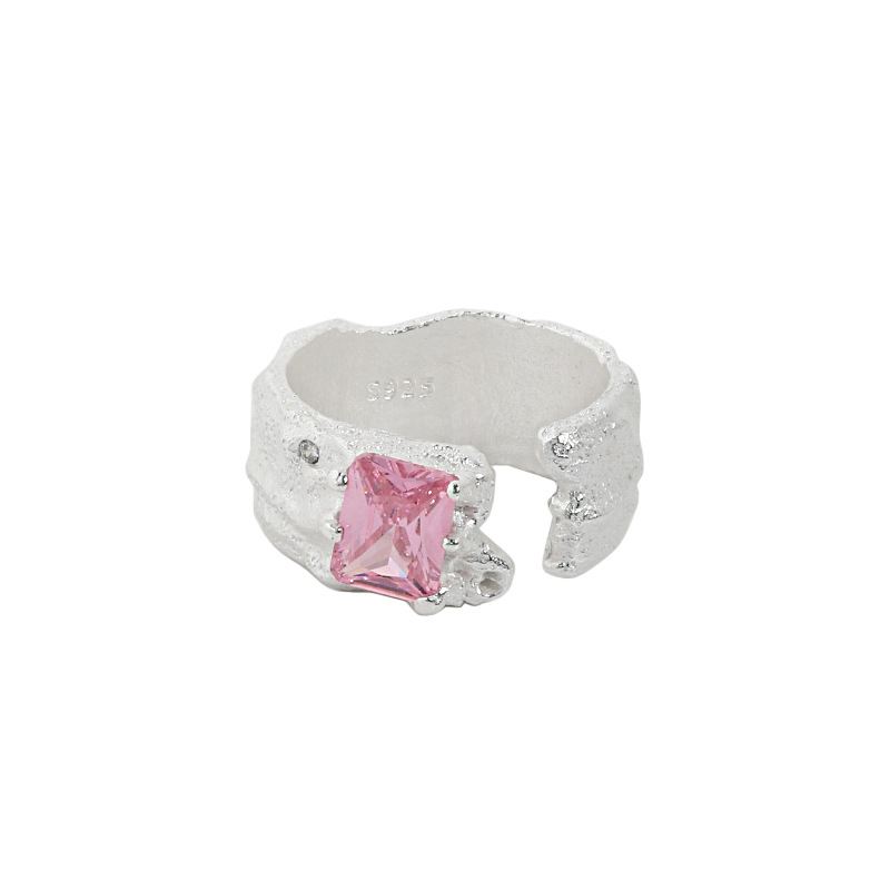 Lovcia Adjustable Pink CZ Rectangle Ring 925 Silver-Rings-Pink Cz-Pink Cz