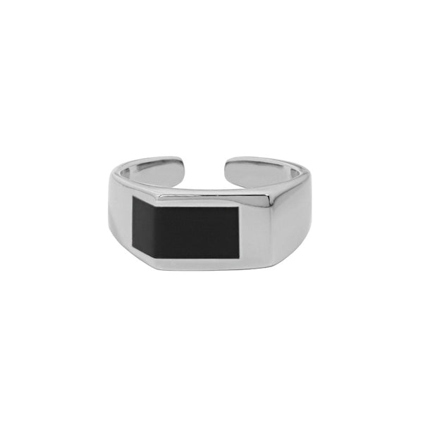 Lovcia Adjustable Ring 925 Silver Black Rectangle Inlay-Rings-Rhodium-Rhodium