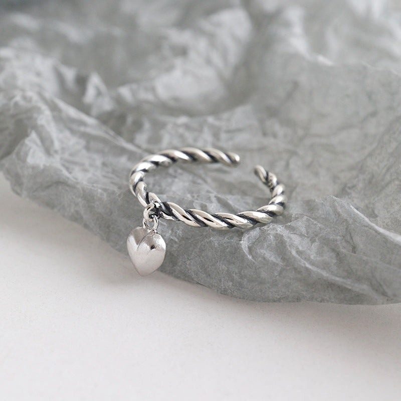 Lovcia Adjustable Ring 925 Sterling Silver Twisted Heart-Rings-Vintage-