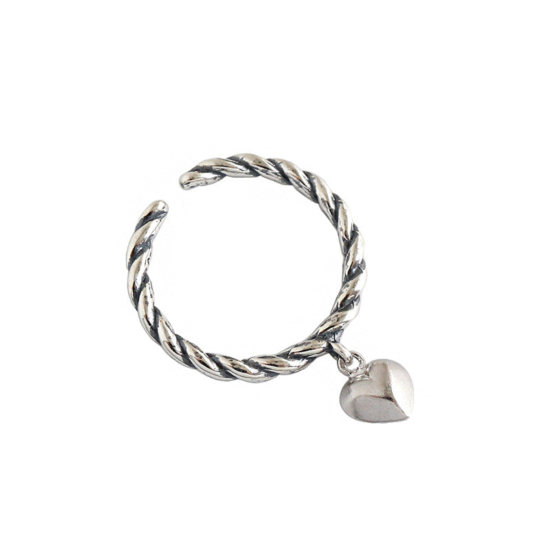 Lovcia Adjustable Ring 925 Sterling Silver Twisted Heart-Rings-Vintage-