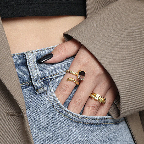 Lovcia Adjustable Ring Gold Plated 925 Sterling Silver CZ-Rings-Yellow Gold-Yellow Gold