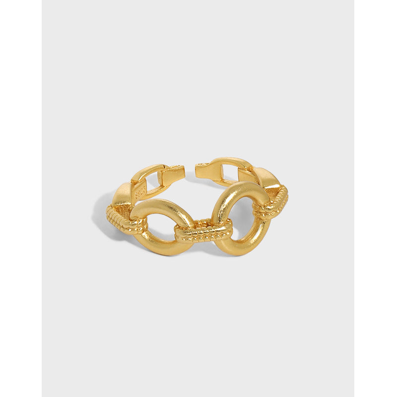 Lovcia Adjustable Rolo Chain Ring 925 Sterling Silver-Rings-Yellow Gold-Yellow Gold