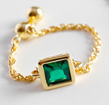 Lovcia Adjustable Square CZ Chain Ring 18K Gold Tone-Rings-Yellow Gold & Green CZ-Yellow Gold & Green CZ