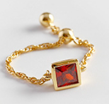 Lovcia Adjustable Square CZ Chain Ring 18K Gold Tone-Rings-Yellow Gold & Red CZ-Yellow Gold & Red CZ