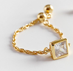 Lovcia Adjustable Square CZ Chain Ring 18K Gold Tone-Rings-Yellow Gold & White CZ-Yellow Gold & White CZ