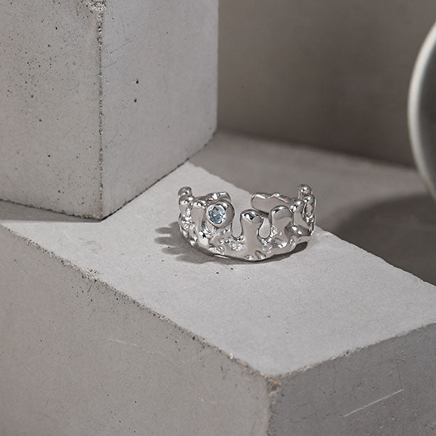 Lovcia Adjustable Sterling Silver CZ Ring Two Stones-Rings-Rhodium-Rhodium
